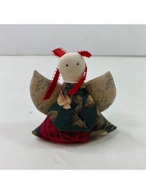 Handmade Fabric Angel Decor Ornament  Red Roses Gold Wings